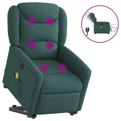 Zvedací Masážní Polohovací Křeslo Tmavě Zelené Textil Tmavě Zelená