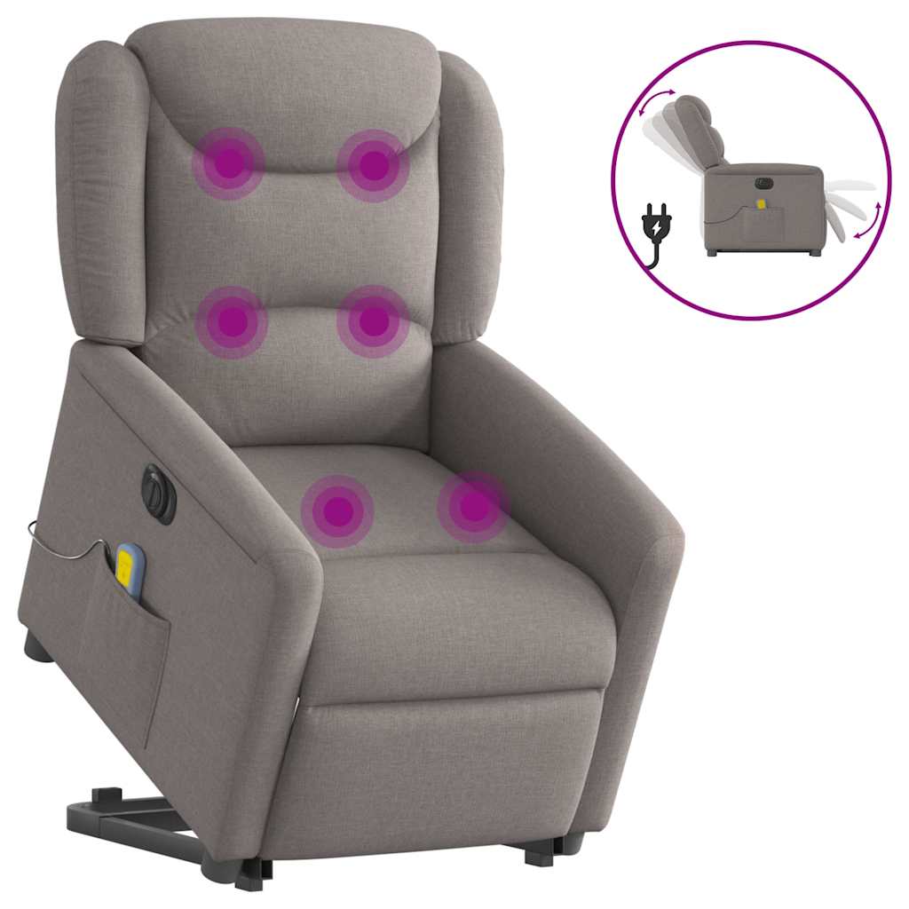 Elektrické Zvedací Masážní Polohovací Křeslo Textil Taupe