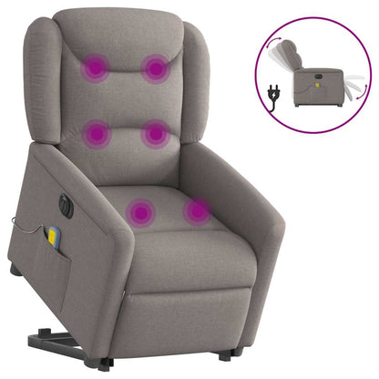 Elektrické Zvedací Masážní Polohovací Křeslo Textil Taupe