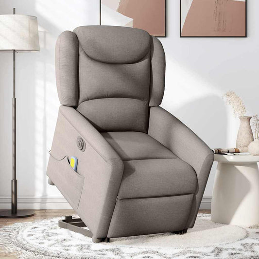 Elektrické Zvedací Masážní Polohovací Křeslo Textil Taupe