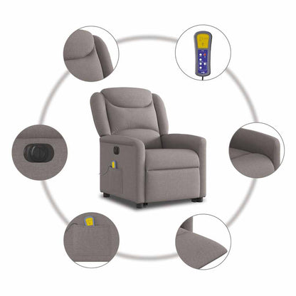 Elektrické Zvedací Masážní Polohovací Křeslo Textil Taupe