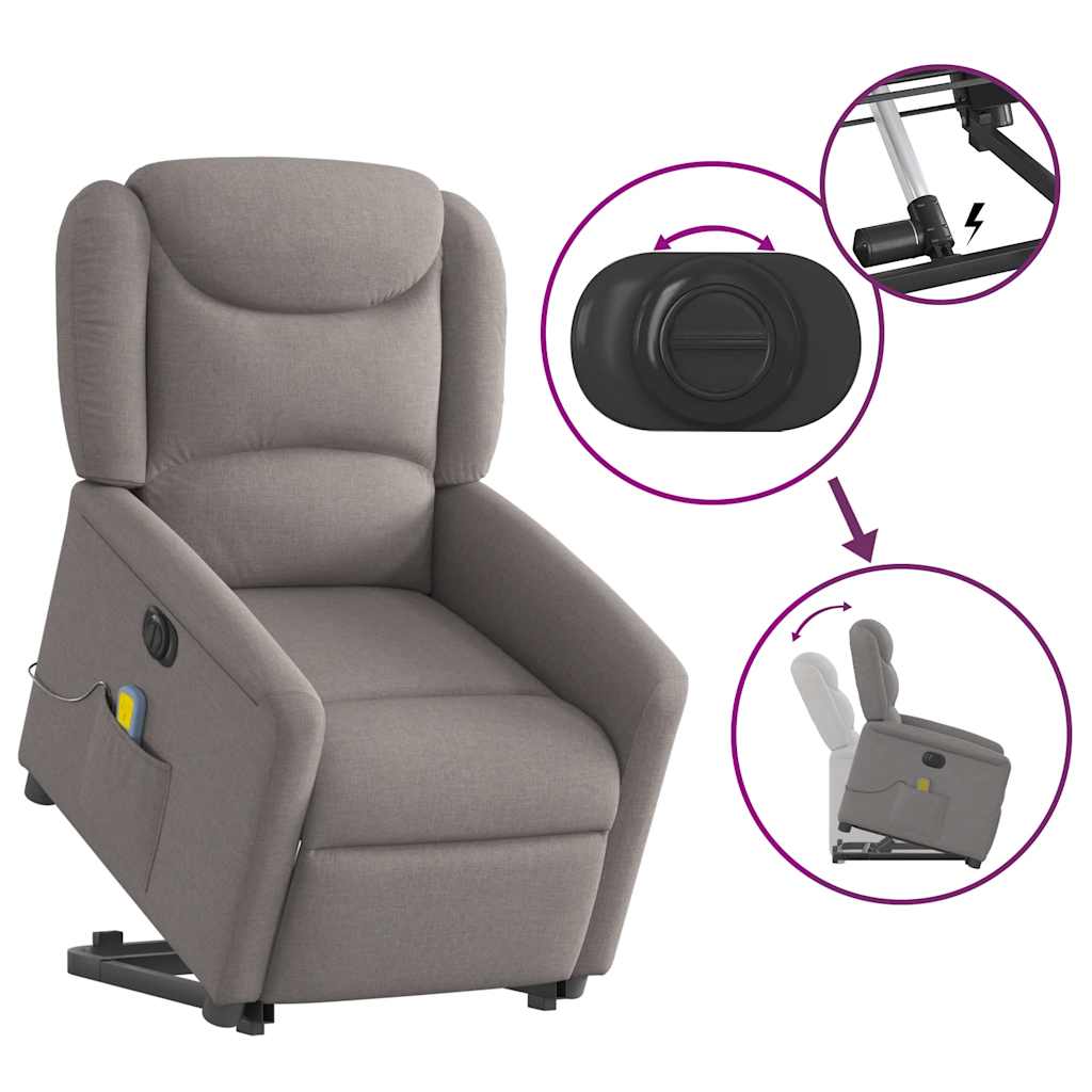 Elektrické Zvedací Masážní Polohovací Křeslo Textil Taupe