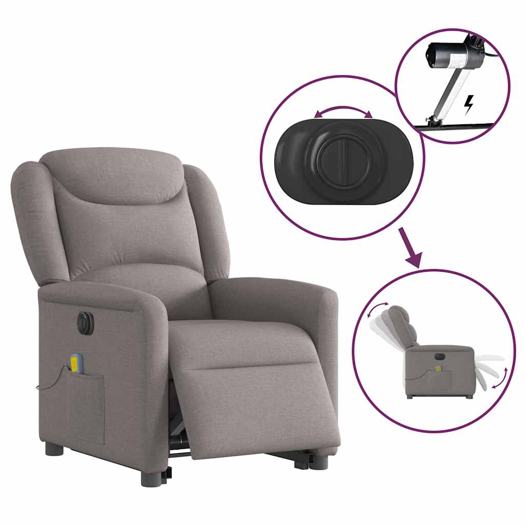 Elektrické Zvedací Masážní Polohovací Křeslo Textil Taupe
