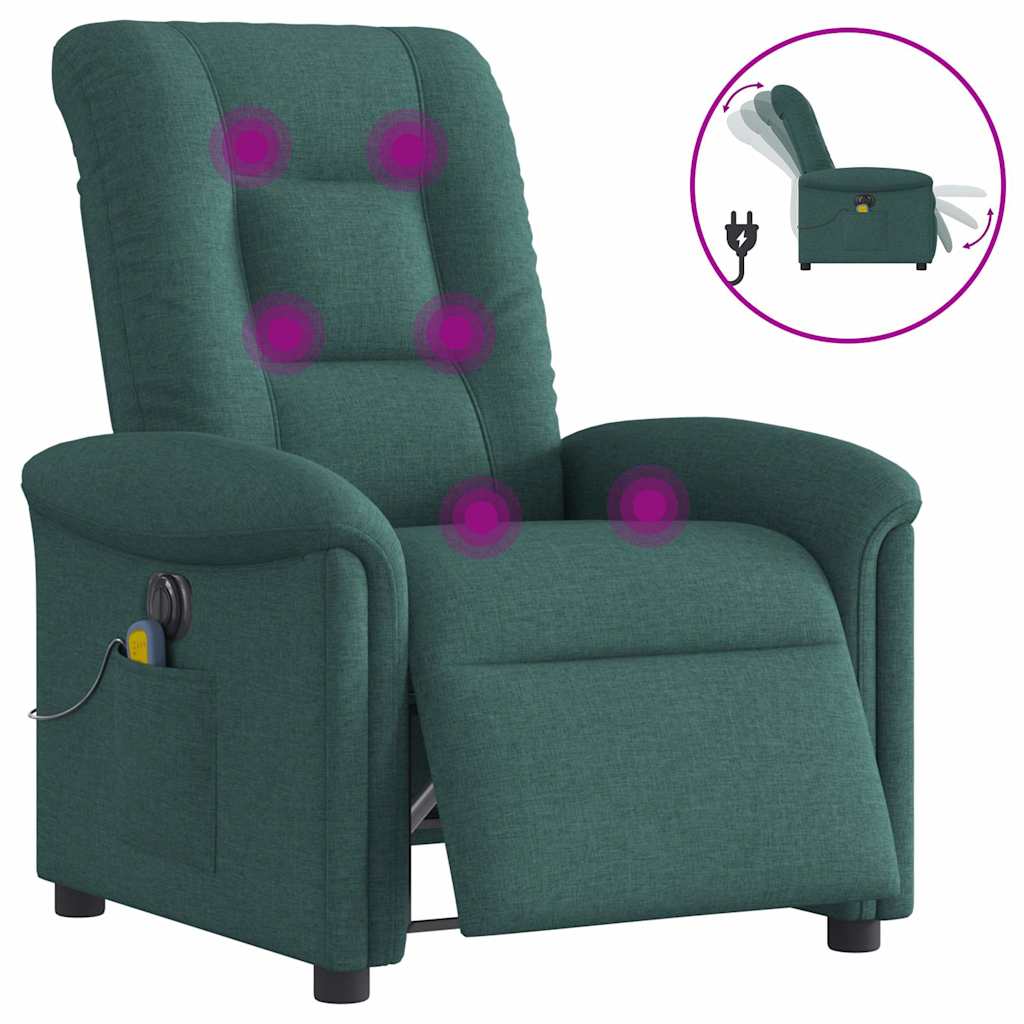 Masážní Polohovací Křeslo Tmavě Zelené Textil Tmavě Zelená