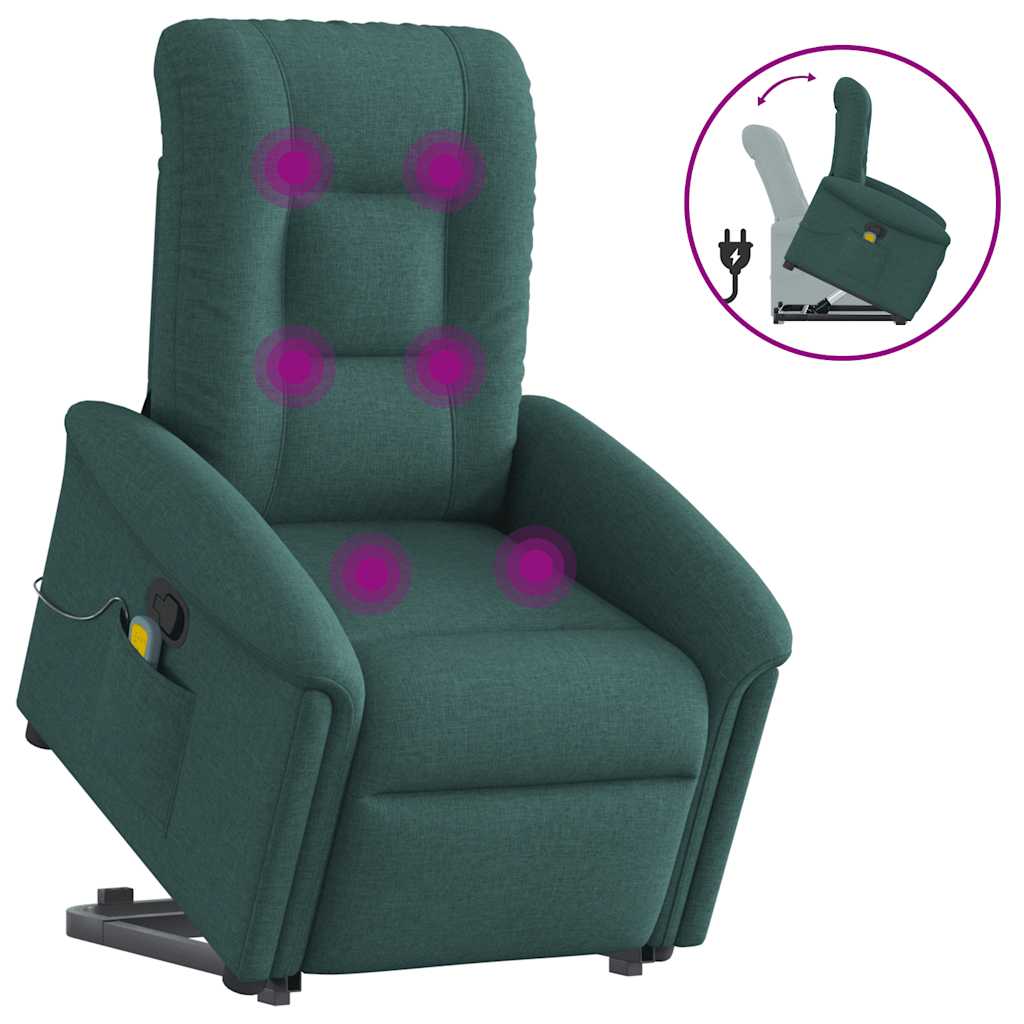 Elektrické Zvedací Masážní Polohovací Křeslo Zelené Textil Tmavě Zelená
