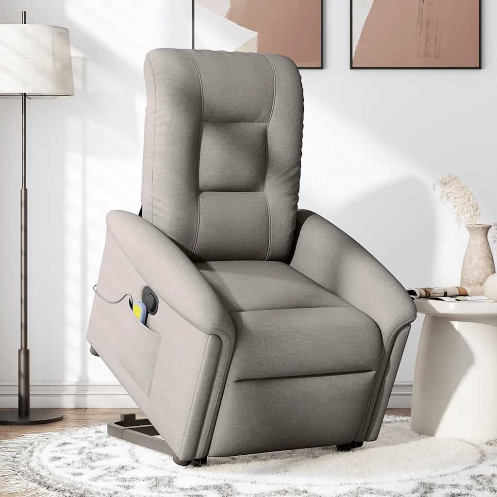 Zvedací Masážní Polohovací Křeslo Textil Taupe