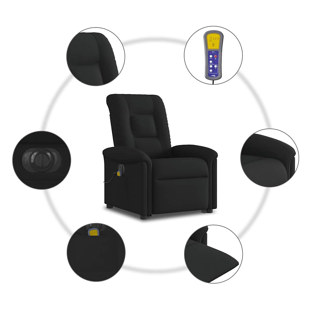 Elektrické Zvedací Masážní Polohovací Křeslo Černé Textil Černá