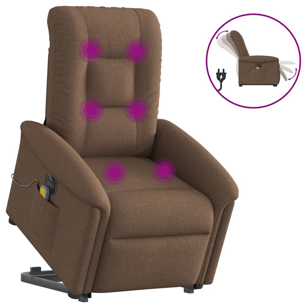 Elektrické Zvedací Polohovací Křeslo Hnědé Textil Hnědá