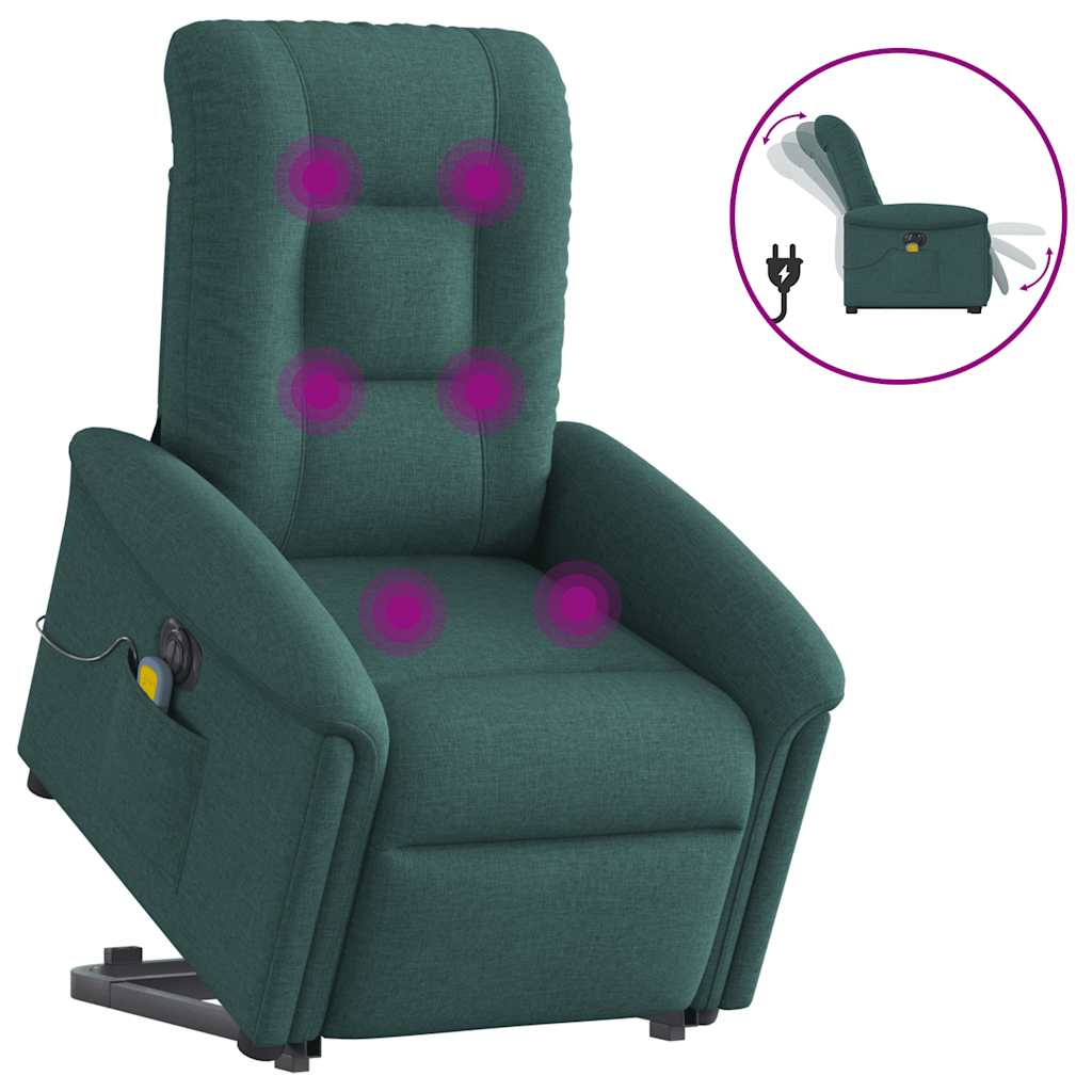 Elektrické Zvedací Masážní Polohovací Křeslo Zelené Textil Tmavě Zelená