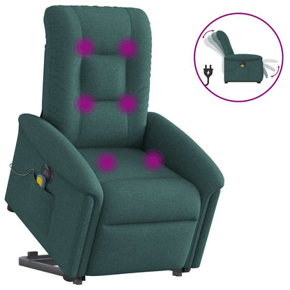 Elektrické Zvedací Masážní Polohovací Křeslo Zelené Textil Tmavě Zelená