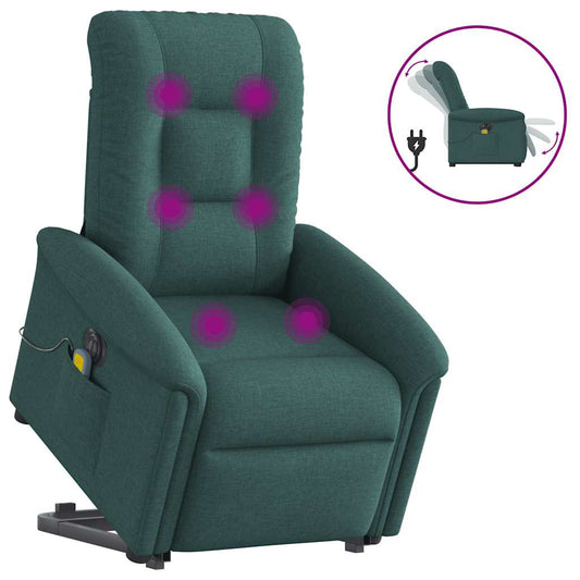 Elektrické Zvedací Masážní Polohovací Křeslo Zelené Textil Tmavě Zelená