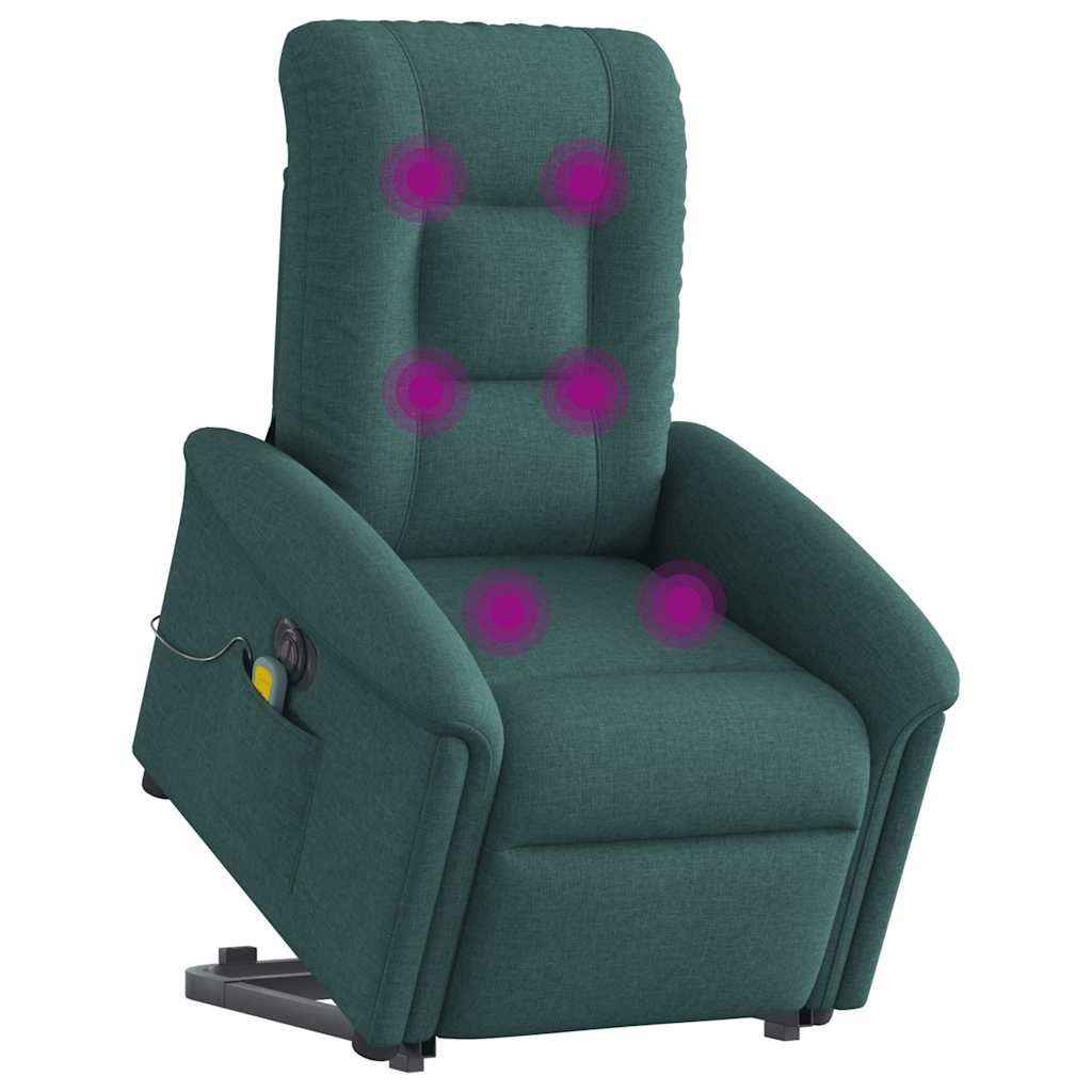 Elektrické Zvedací Masážní Polohovací Křeslo Zelené Textil Tmavě Zelená