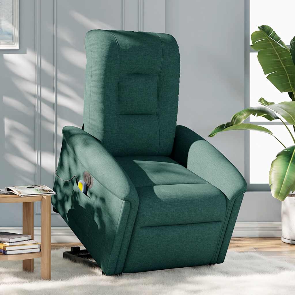 Elektrické Zvedací Masážní Polohovací Křeslo Zelené Textil Tmavě Zelená
