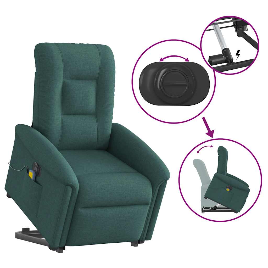 Elektrické Zvedací Masážní Polohovací Křeslo Zelené Textil Tmavě Zelená