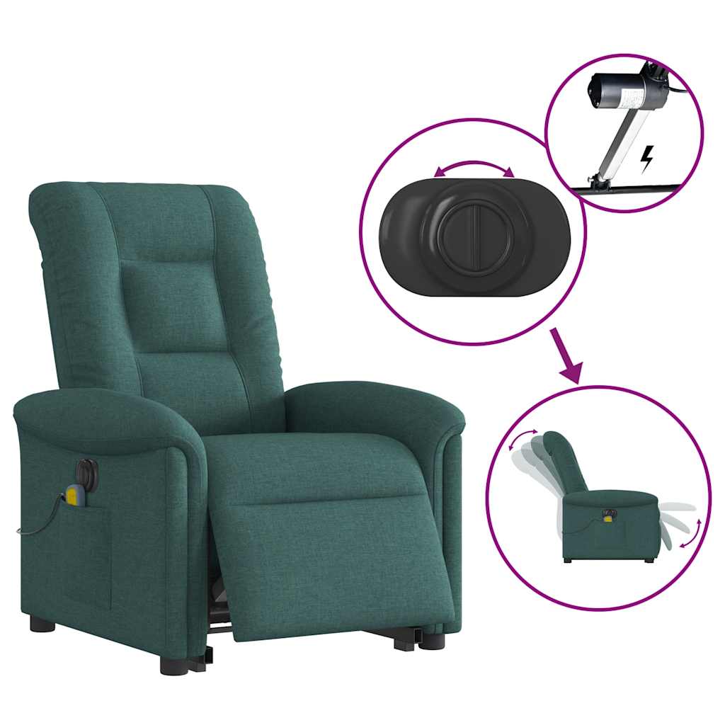 Elektrické Zvedací Masážní Polohovací Křeslo Zelené Textil Tmavě Zelená