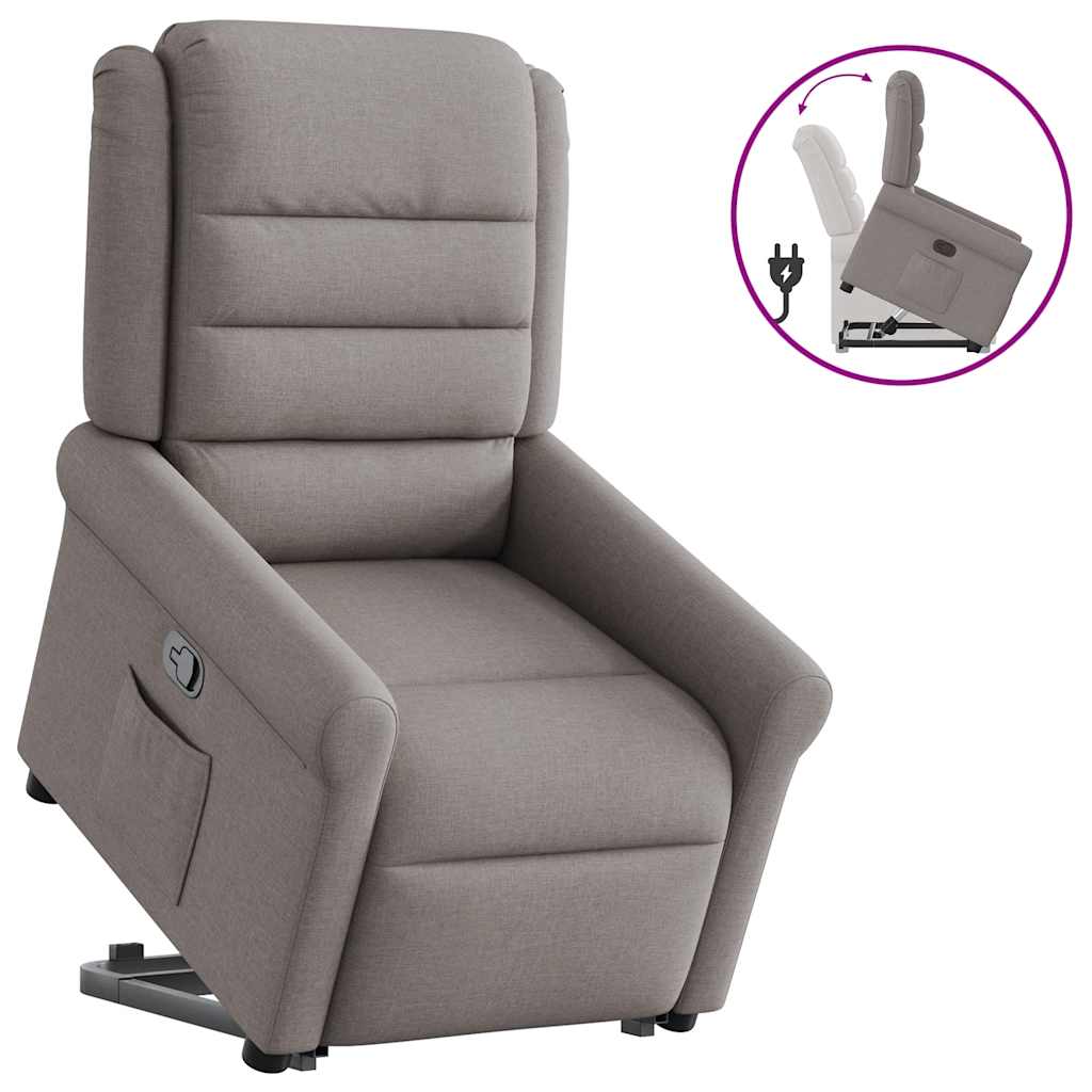 Elektrické Zvedací Masážní Polohovací Křeslo Textil Taupe