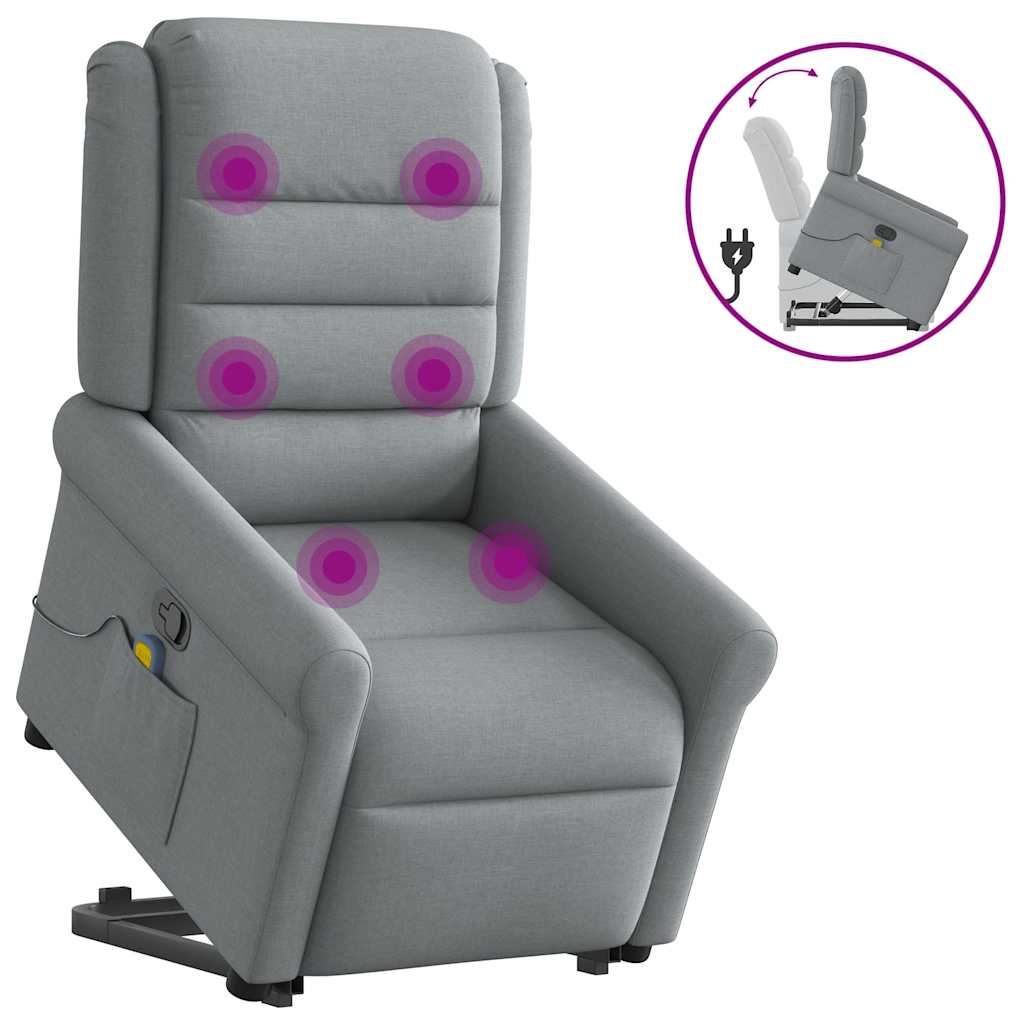 Elektrické Zvedací Polohovací Křeslo Světle Šedé Textil Světle Šedá