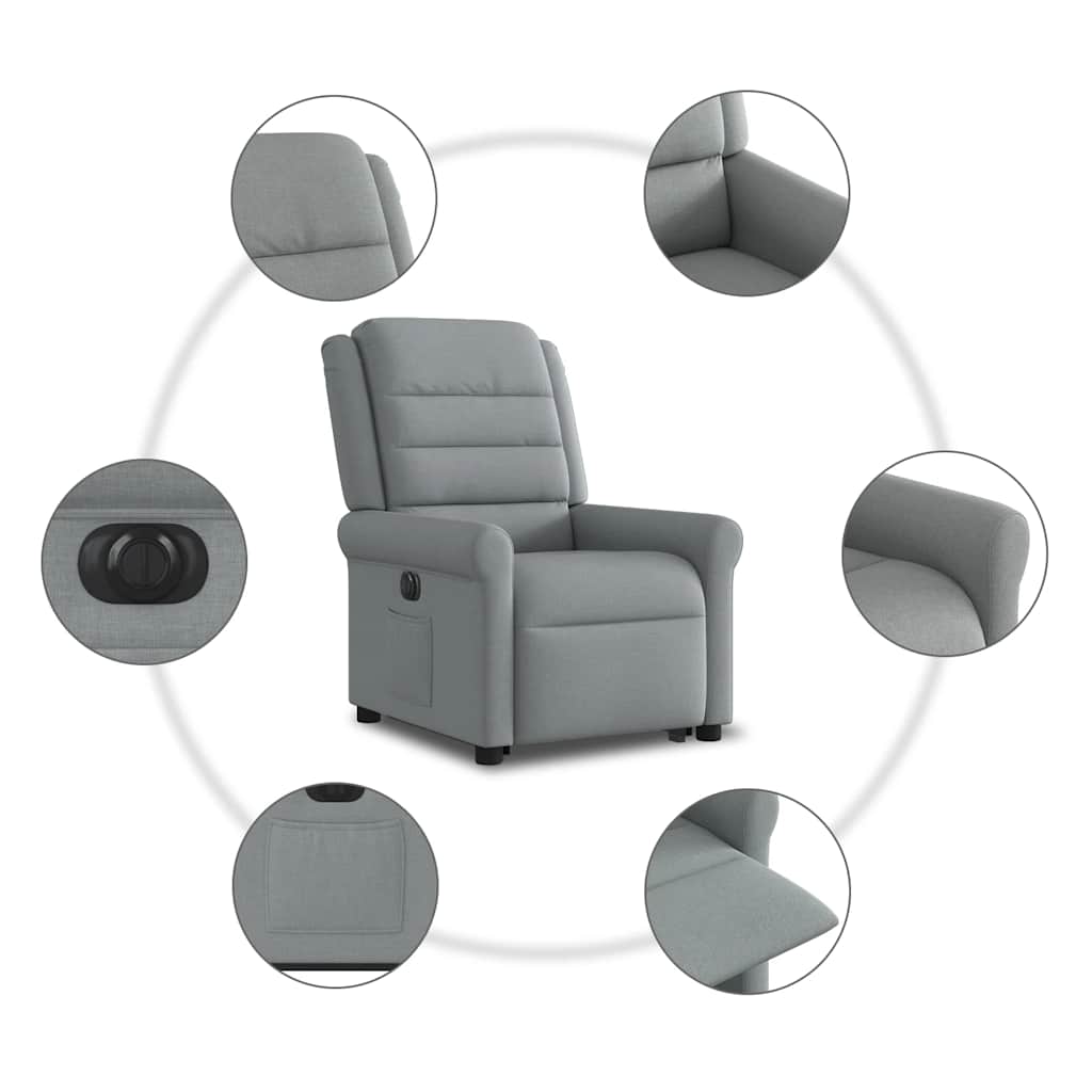 Elektrické Zvedací Polohovací Křeslo Světle Šedé Textil Světle Šedá