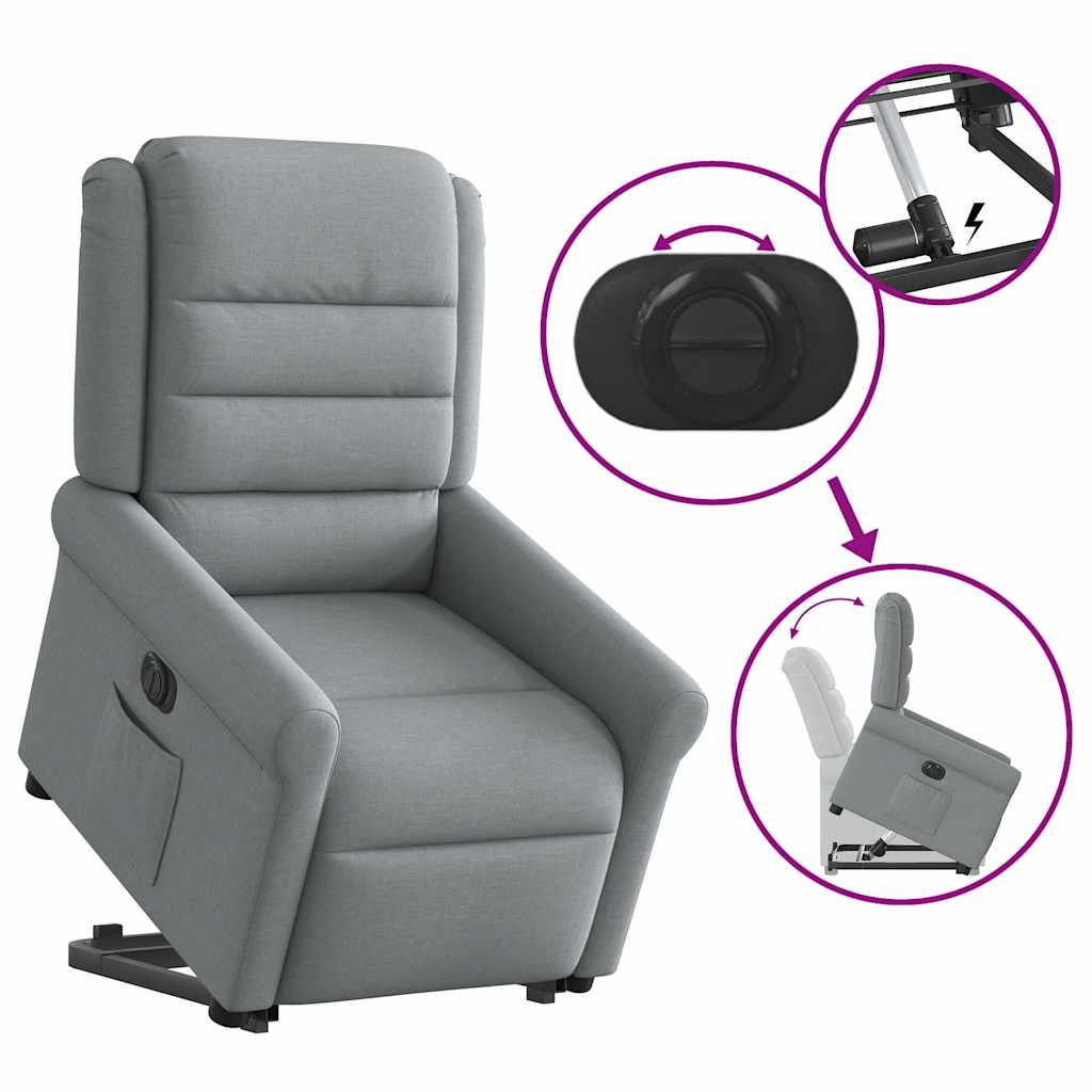 Elektrické Zvedací Polohovací Křeslo Světle Šedé Textil Světle Šedá