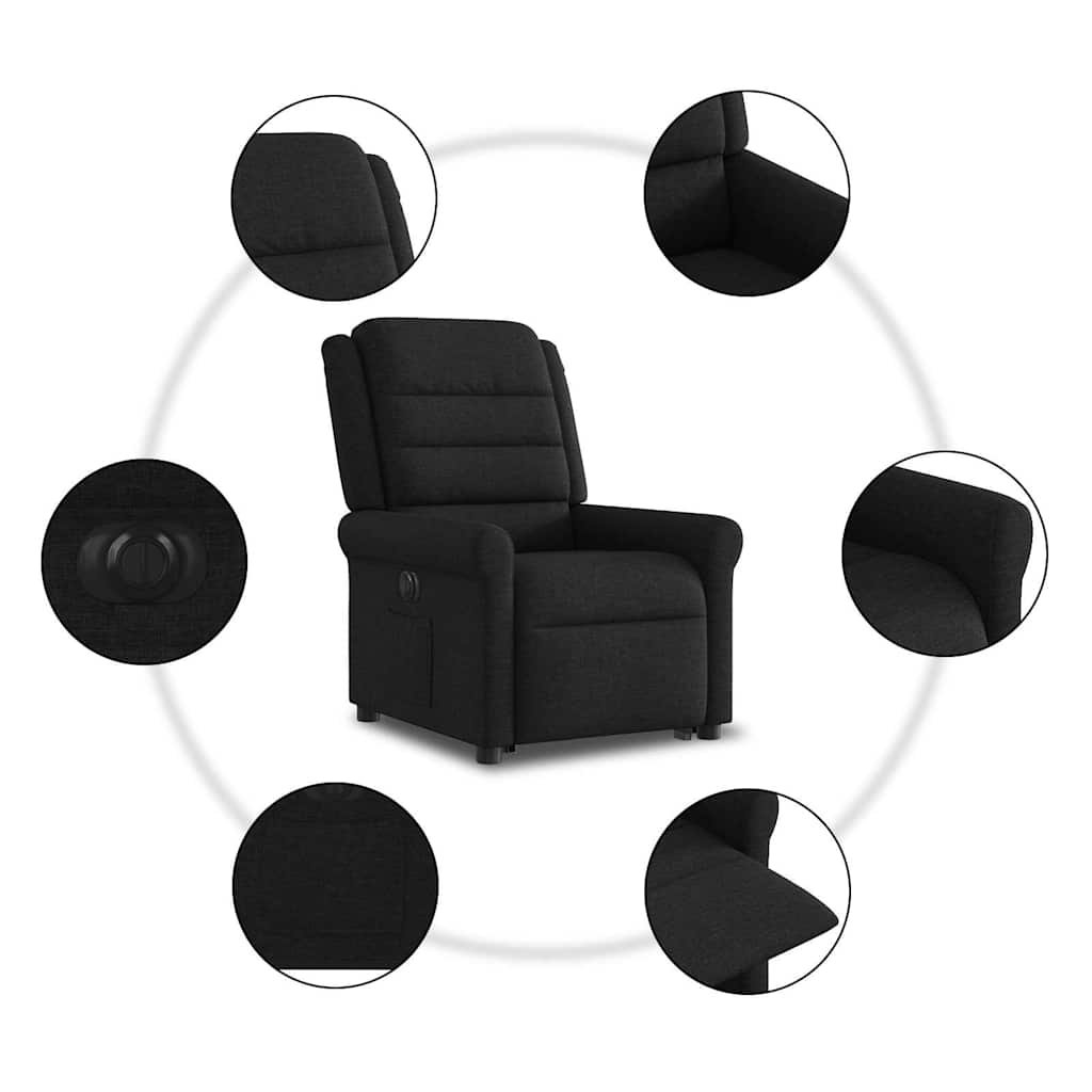 Elektrické Zvedací Polohovací Křeslo Černé Textil Černá