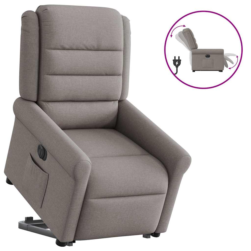 Elektrické Zvedací Masážní Polohovací Křeslo Textil Taupe