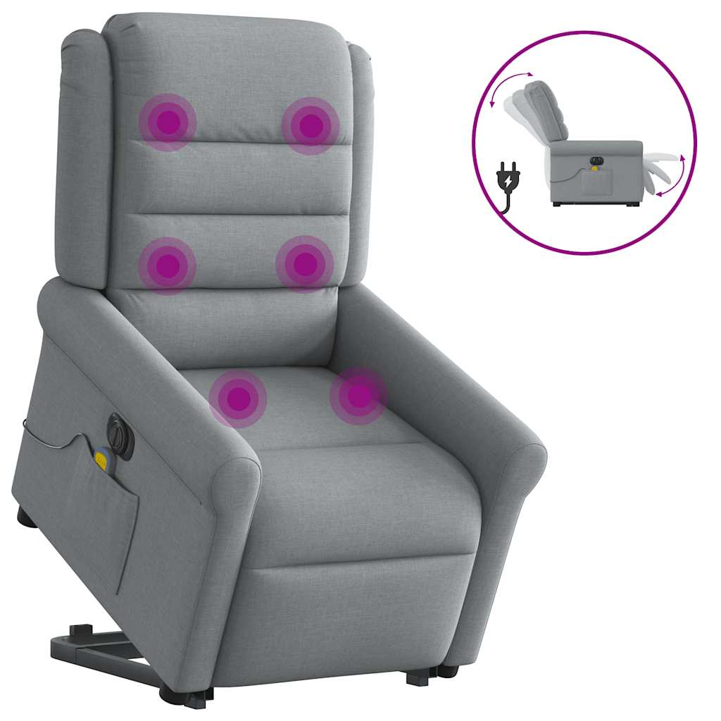 Elektrické Zvedací Polohovací Křeslo Světle Šedé Textil Světle Šedá