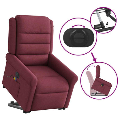 Elektrické Zvedací Masážní Polohovací Křeslo Vínové Textil Vínová Červená