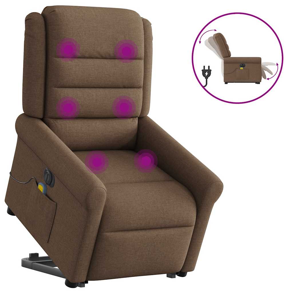 Elektrické Zvedací Masážní Polohovací Křeslo Hnědé Textil Hnědá