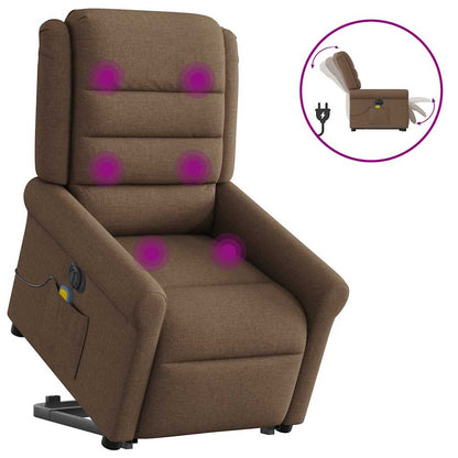 Elektrické Zvedací Masážní Polohovací Křeslo Hnědé Textil Hnědá