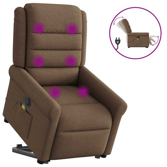 Elektrické Zvedací Masážní Polohovací Křeslo Hnědé Textil Hnědá