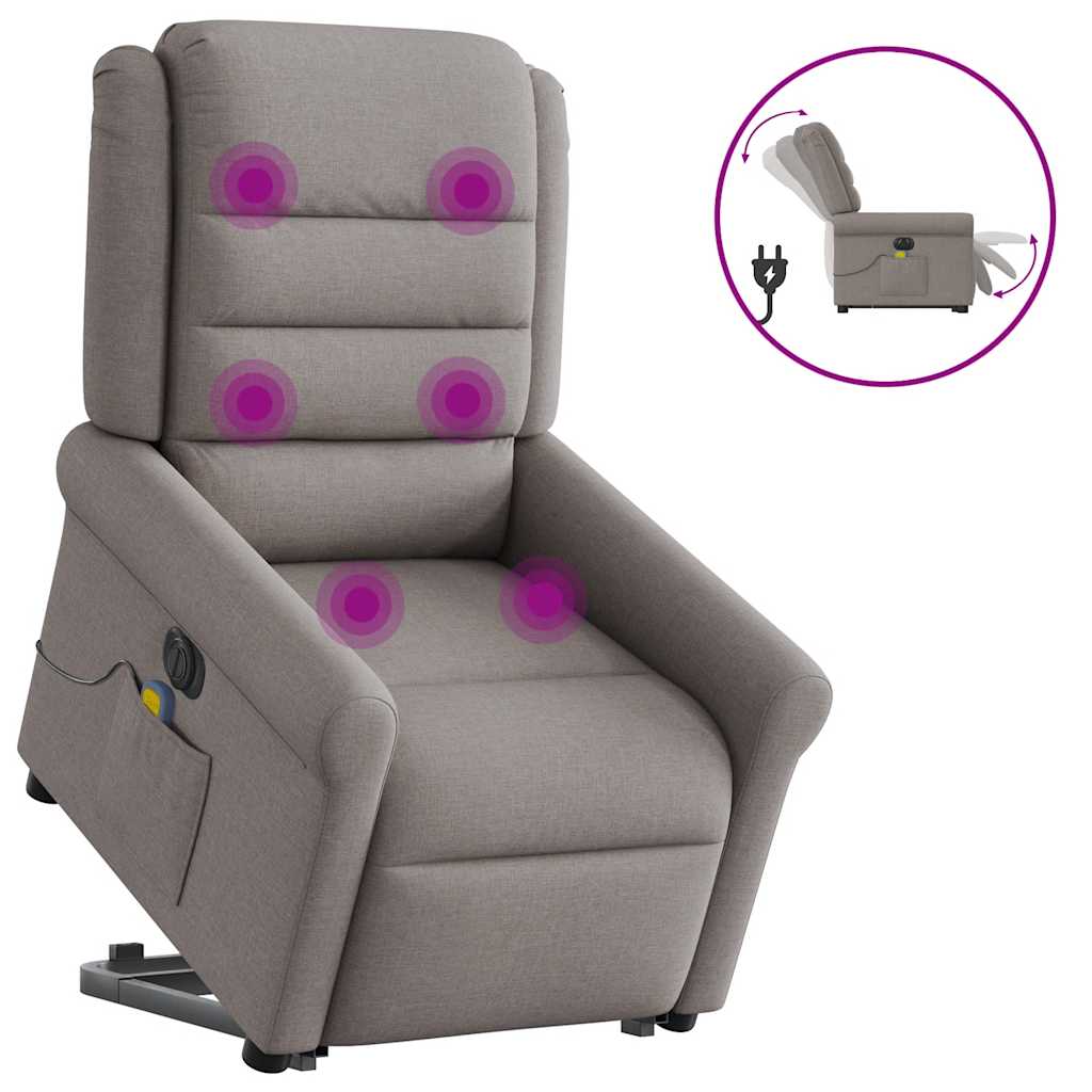 Elektrické Zvedací Masážní Polohovací Křeslo Textil Taupe