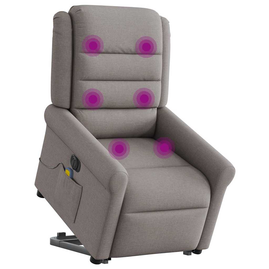 Elektrické Zvedací Masážní Polohovací Křeslo Textil Taupe