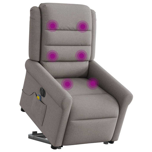 Elektrické Zvedací Masážní Polohovací Křeslo Textil Taupe