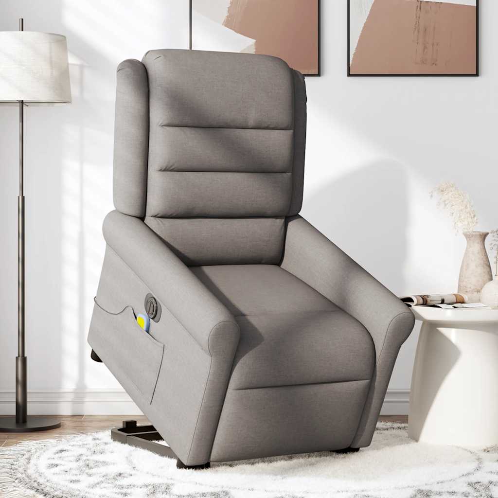 Elektrické Zvedací Masážní Polohovací Křeslo Textil Taupe