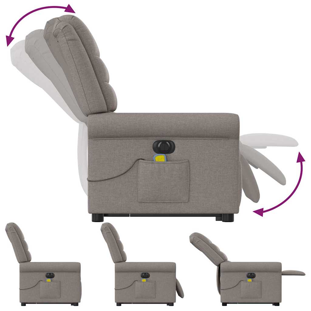 Elektrické Zvedací Masážní Polohovací Křeslo Textil Taupe