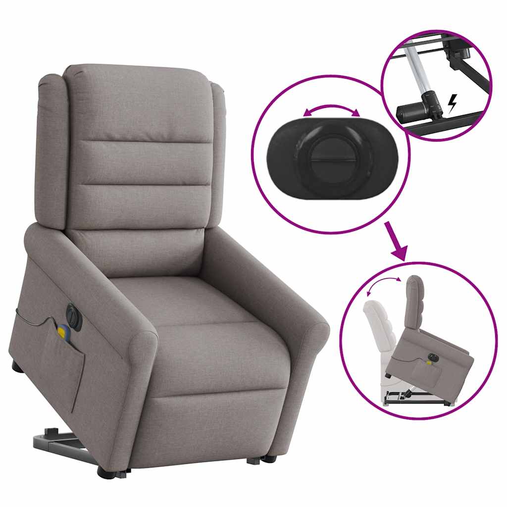 Elektrické Zvedací Masážní Polohovací Křeslo Textil Taupe