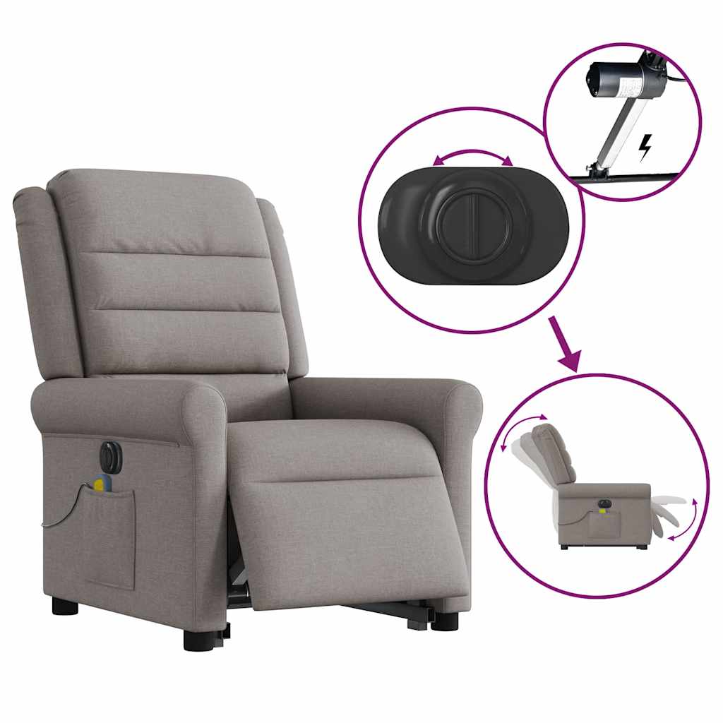 Elektrické Zvedací Masážní Polohovací Křeslo Textil Taupe