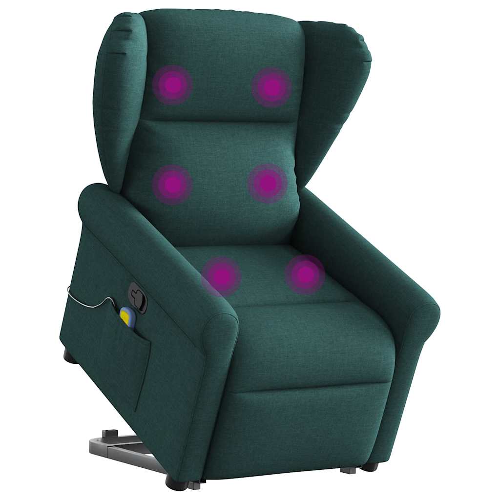 Elektrické Zvedací Masážní Polohovací Křeslo Zelené Textil Tmavě Zelená