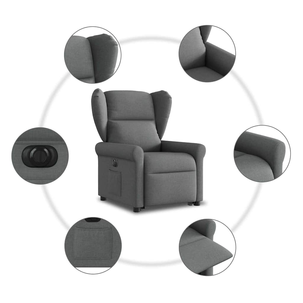 Elektrické Zvedací Polohovací Křeslo Tmavě Šedé Textil Tmavě Šedá
