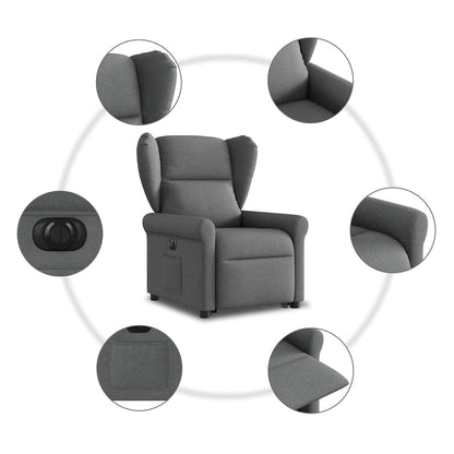 Elektrické Zvedací Polohovací Křeslo Tmavě Šedé Textil Tmavě Šedá