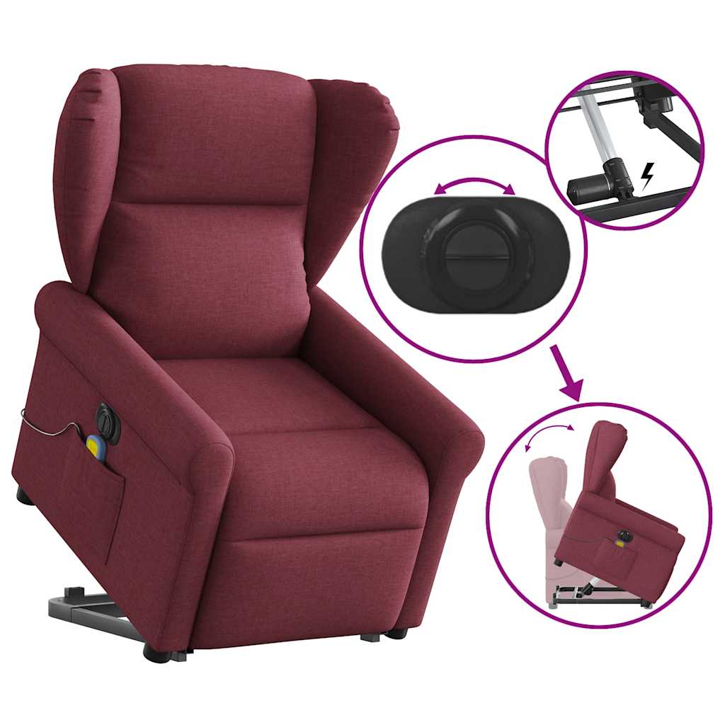 Elektrické Zvedací Masážní Polohovací Křeslo Vínové Textil Vínová Červená
