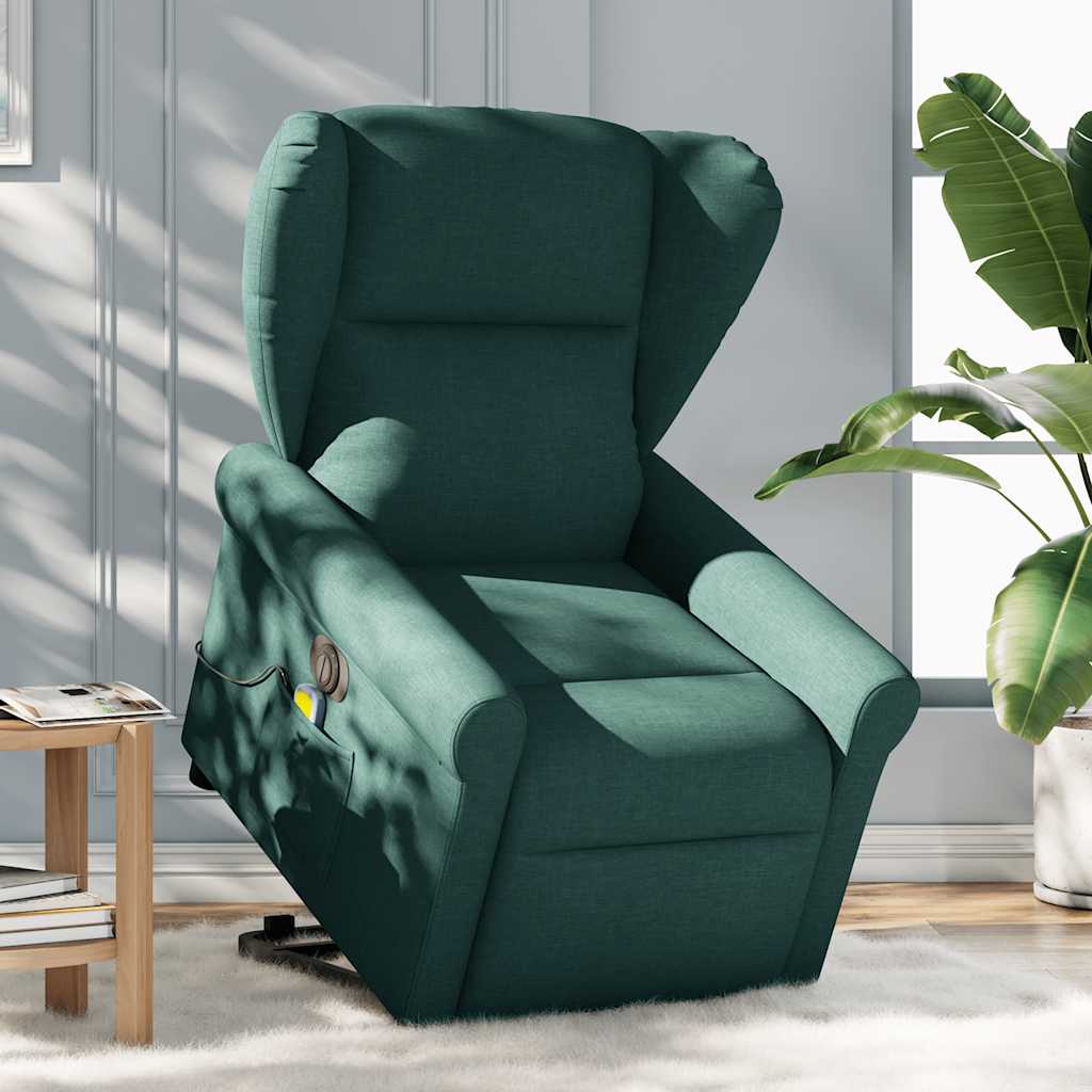 Elektrické Zvedací Masážní Polohovací Křeslo Zelené Textil Tmavě Zelená