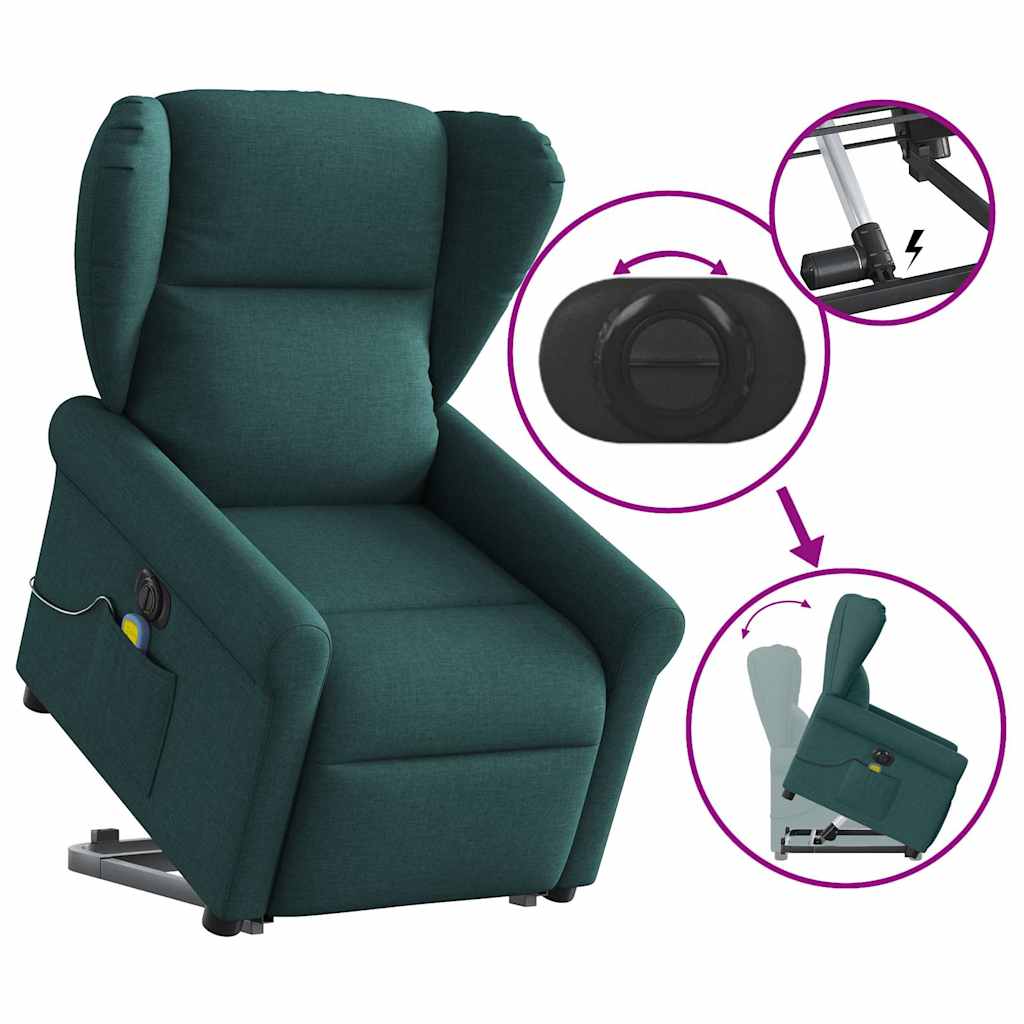 Elektrické Zvedací Masážní Polohovací Křeslo Zelené Textil Tmavě Zelená