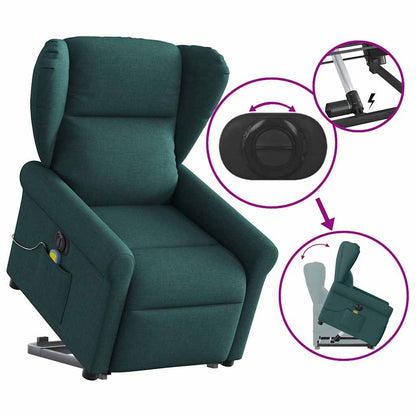 Elektrické Zvedací Masážní Polohovací Křeslo Zelené Textil Tmavě Zelená
