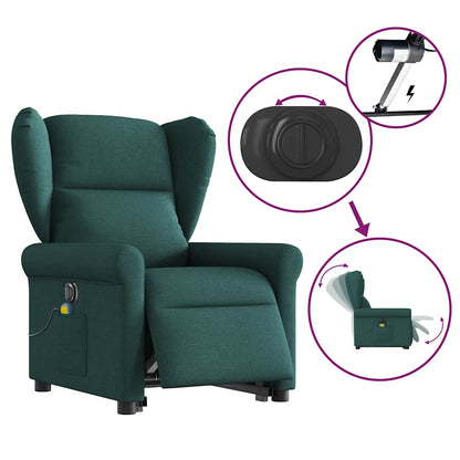 Elektrické Zvedací Masážní Polohovací Křeslo Zelené Textil Tmavě Zelená