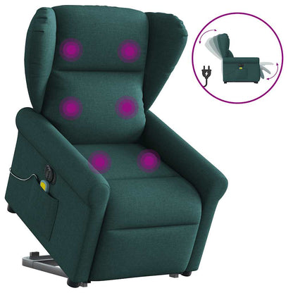 Elektrické Zvedací Masážní Polohovací Křeslo Zelené Textil Tmavě Zelená