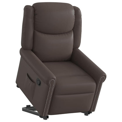 Zvedací Polohovací Křeslo Lesklé Hnědé Umělá Kůže Hnědá