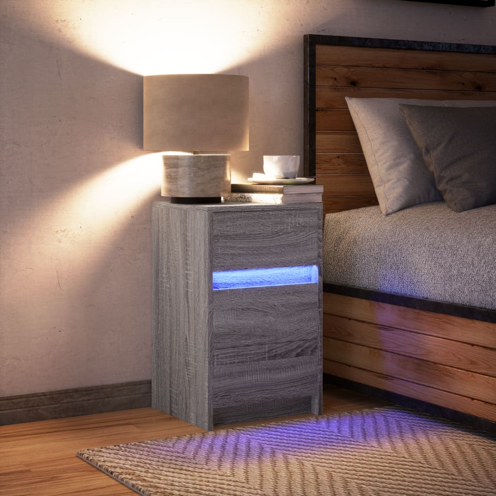 Noční Stolek S Led Osvětlením Šedý Sonoma Kompozitní Dřevo