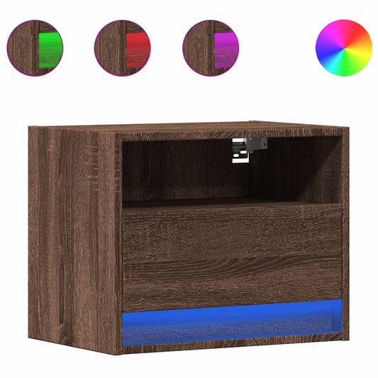Nástěnný Noční Stolek S Led Osvětlením Hnědý Dub