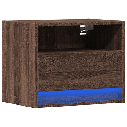 Nástěnný Noční Stolek S Led Osvětlením Hnědý Dub
